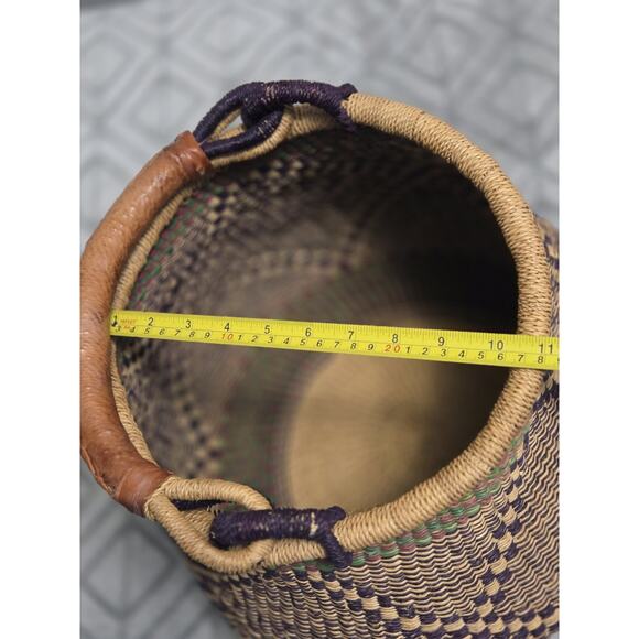 African Traditional Bolga Basket Large 13" Tall & 11" Wide Top 15" At Largest - Picture 5 of 6